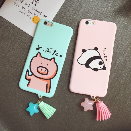 可爱卡通熊猫iphone6手机壳女款苹果6plus磨砂硬壳半包6s流苏5.