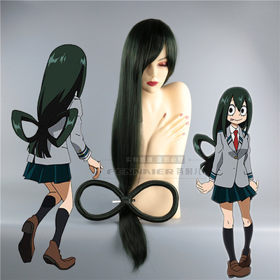 taobao agent Fenny My Hero College Frog Blowing Meiyu Mo Green Long Emptry COS Wig +Bow