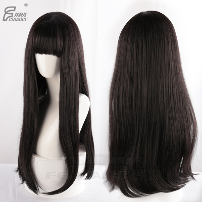 taobao agent Fenny's wig female black long straight hair air bangs long hair war demon three eagle facing cosplay fake hair