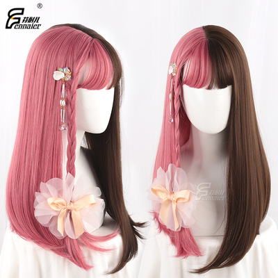 taobao agent Wig, two-color straight hair, Lolita style, natural look, internet celebrity, gradient