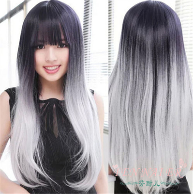 taobao agent Fenny Black Gray Qi Qi Liu Hai Long straight hair Lolita women's ball cosplay whole wig spot