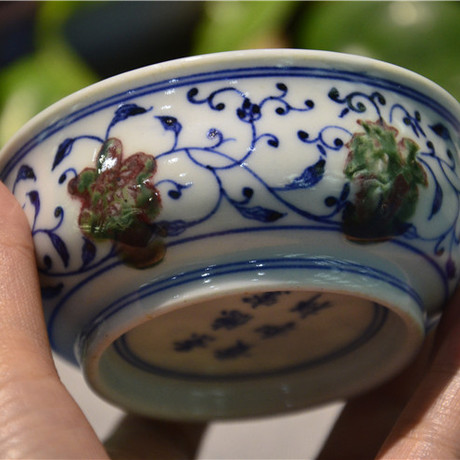 景德镇老贵和祥 青花釉里红腰鼓杯 邹俊制