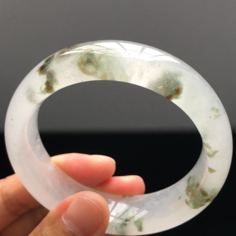 74钠长石水沫子玉石珠宝手镯 翡翠共生玉 玻璃种飘花 57