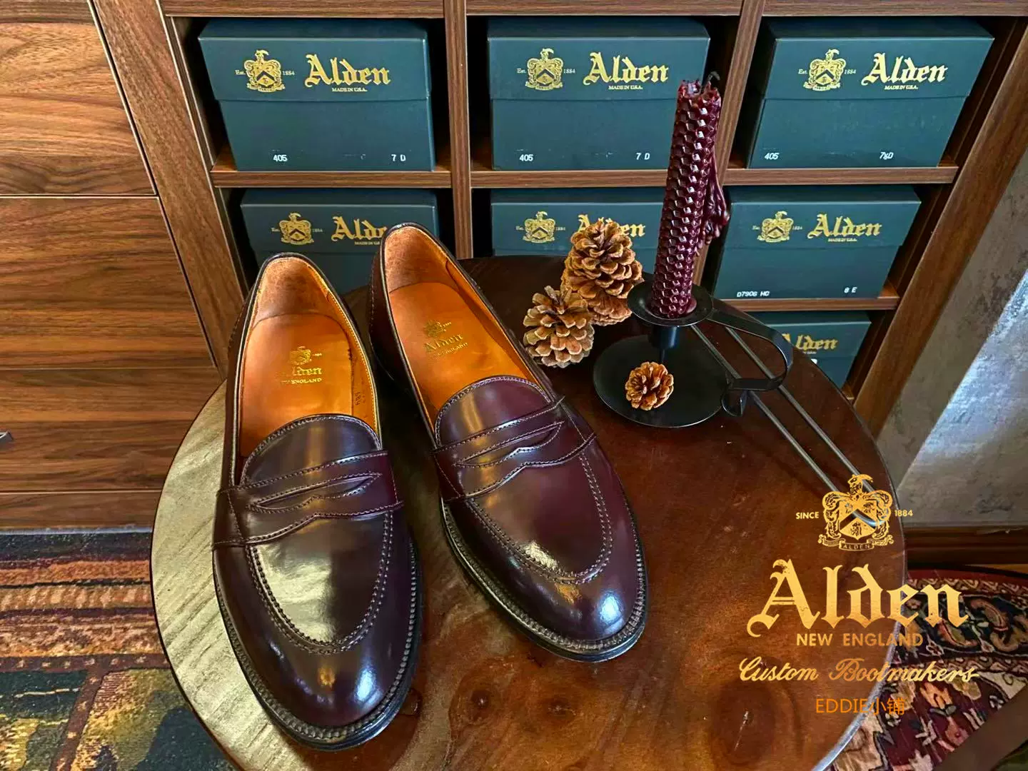 Alden美国代购C楦乐福黑色8号色马臀皮手缝线稀有款低帮鞋-Taobao