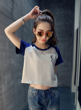 夏季短袖t恤桖血女短款宽松大码上衣服短装学生半截袖韩国学院风