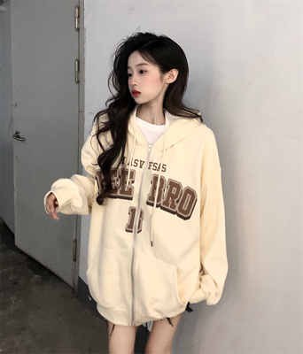 taobao agent Retro demi-season hoody, cardigan, plus size, American style, fitted