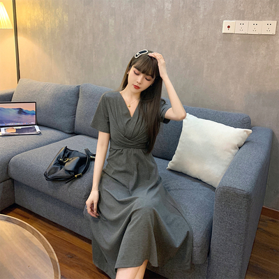 taobao agent Summer brace, short sleeve dress, for plus size ladies, fitted, bright catchy style