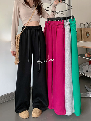 taobao agent Black autumn casual trousers, plus size, fitted, elastic waist, for pear shaped body