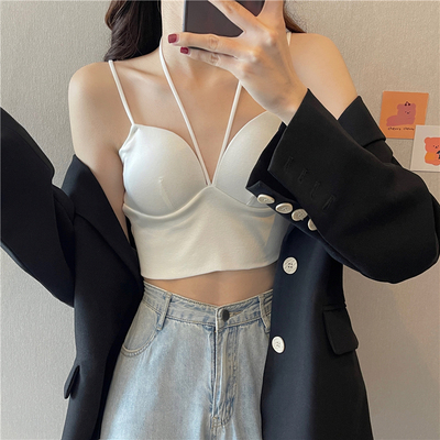 taobao agent Design T-shirt, top with cups, tank top, bra top, plus size, french style, bright catchy style, V-neckline
