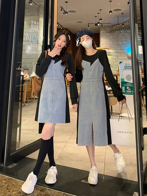 taobao agent Design set, denim dress, long long skirt, plus size, trend of season, A-line