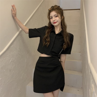taobao agent Fashionable summer set, pleated skirt, plus size, with short sleeve