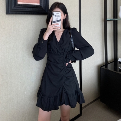 taobao agent Autumn dress, fitted brace, plus size, V-neckline