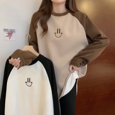 taobao agent Fleece winter sweatshirt, long jacket, with fleece, round collar, for plus size ladies, mid-length