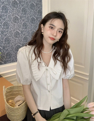 taobao agent Design universal doll, short top, doll collar, trend of season, plus size, puff sleeves, french style, fitted
