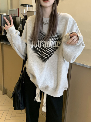 taobao agent Autumn sweatshirt, long top, plus size, round collar, mid-length, fitted