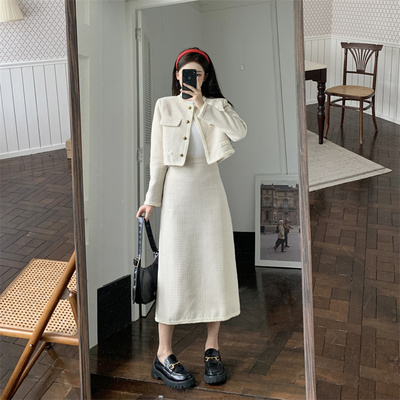 taobao agent Demi-season jacket, pleated skirt, set, plus size, Chanel style, fitted
