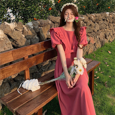 taobao agent Summer long dress, for plus size ladies, french style, square neckline, fitted, maxi length