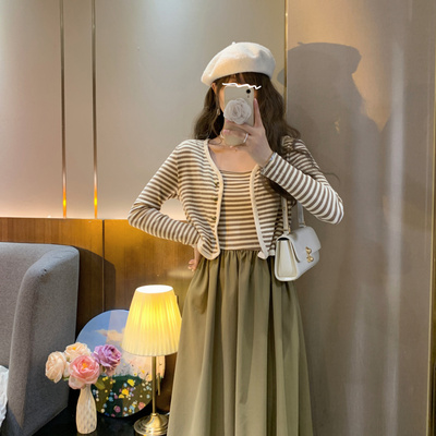 taobao agent Cardigan, set, dress, for plus size ladies, autumn
