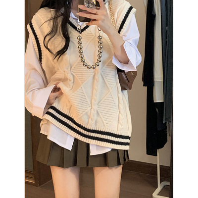 taobao agent Autumn sexy knitted vest, set, plus size