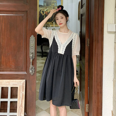 taobao agent Summer retro set, lace dress, plus size, lace dress, fitted
