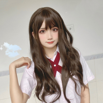 taobao agent Wig female long hair winter new big wave long curly curly hair natural fluffy net red sweet and cute oblique bangs full head set