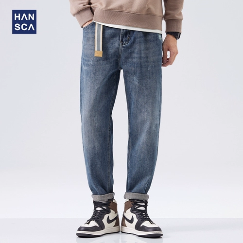 Синие цветные прямые свободные джинсы, ретро эластичные штаны, подходит для подростков, в американском стиле