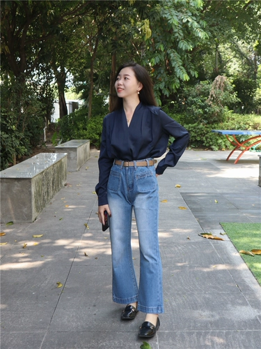 Демисезонная базовая рубашка, подходит для подростков, 2023, французский стиль, V-образный вырез