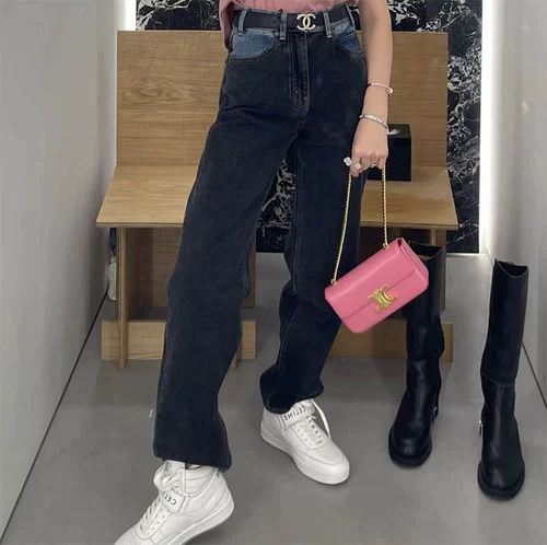 Весенние джинсы, штаны, европейский стиль, популярно в интернете, высокая талия, градиент, по фигуре, свободный прямой крой