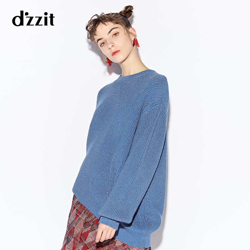 dzzit地素 新款 慵懒编织不规则底边针织毛衫女宽松长袖 3F1E403