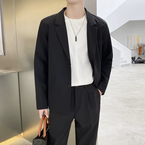 Демисезонный черный костюм для отдыха, куртка, в корейском стиле, облегающий крой, подходит для подростков