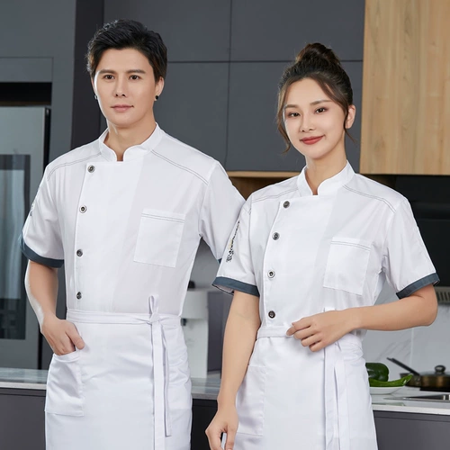 Шеф -повар для рабочей одежды короткая -кофейный ресторан для хлебобулочного гостиничного гостиницы мужская женская кухонная униформа, чтобы отрегулировать семерым длиной длиной
