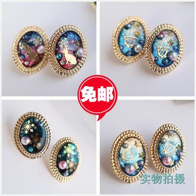 taobao agent Japanese genuine brand starry sky, earrings, 18 carat white gold, cat