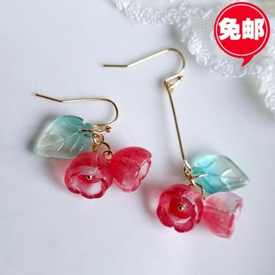 taobao agent Genuine brand asymmetrical multicoloured earrings, 18 carat white gold, internet celebrity, fitted