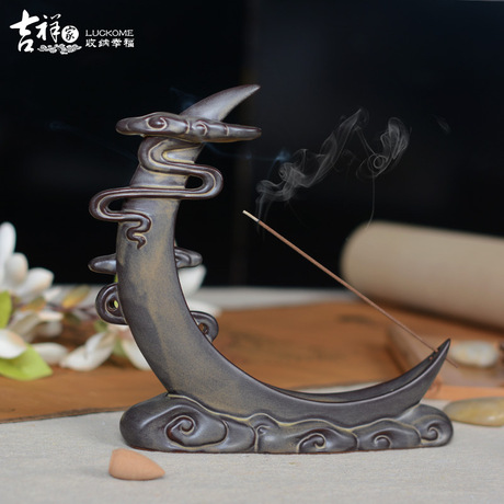 吉祥家 新中式倒流香炉陶瓷摆件[雾月]创意笔架佛堂香托香架香座
