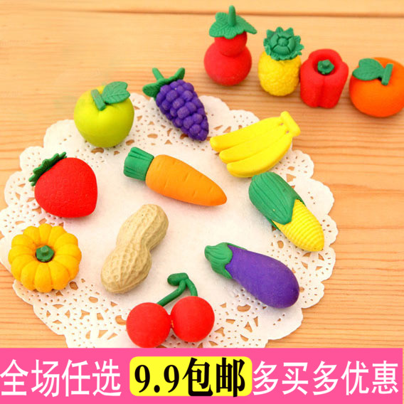 满19包邮 创意水果蔬菜橡皮擦 儿童玩具橡皮模型仿真食物糕点奖品 Изображение 1