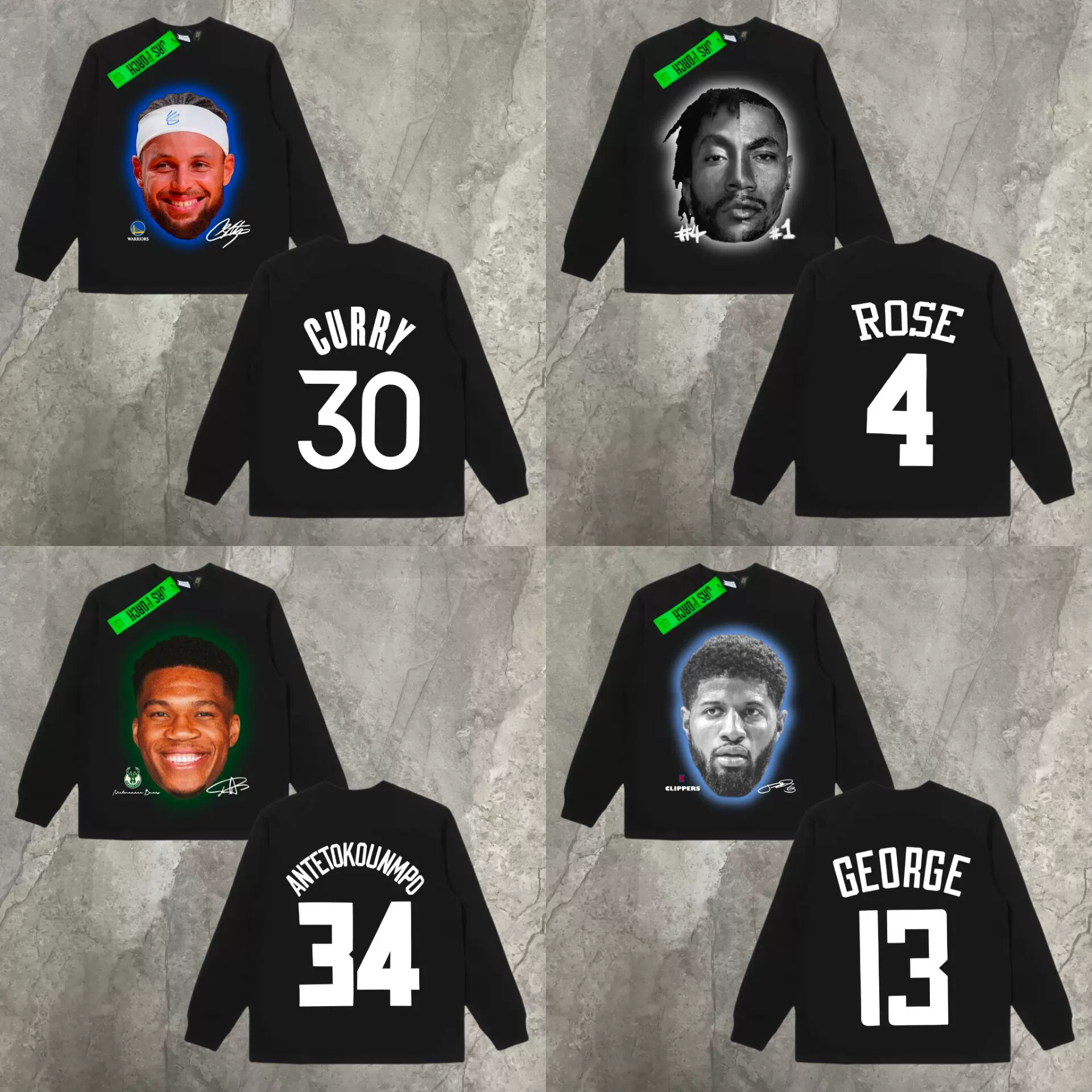 Zerotide American Kuroros letter brother George Freshman double -sided heavy basketball cotton long -sleeved sweater