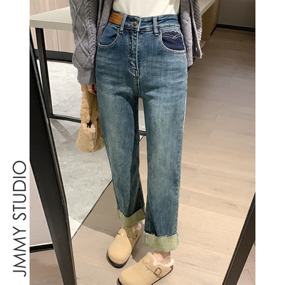 taobao agent Autumn fleece jeans, high waist, fitted