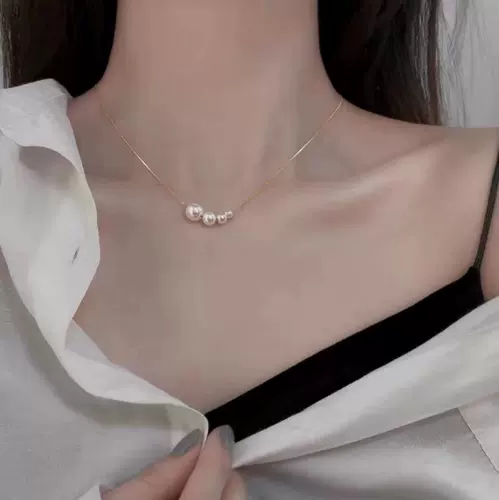 Ожерелье из жемчуга, цепочка до ключиц, серебро 925 пробы, легкий роскошный стиль, изысканный стиль