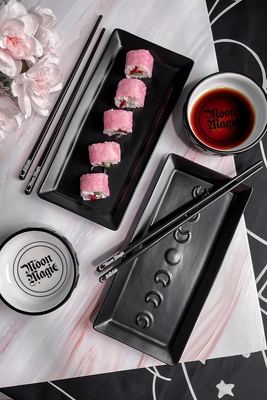 taobao agent Killstar Gothic Dark Niche Home Black Moon Ceramics Ceramic Disk Sushi Cook Chopsticks Soy Sauce Set