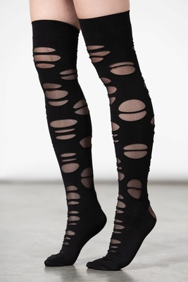 taobao agent Killstar Gothic Pentapus hot girl broken hole black stockings black silk mid -crickets over knee socks and thigh socks