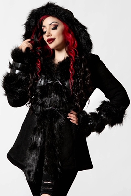 taobao agent Demi-season retro black colored hat with hood, velvet woolen coat