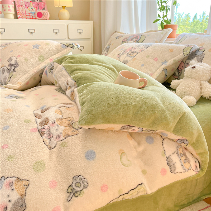 冬季加厚牛奶绒四件套床单被套