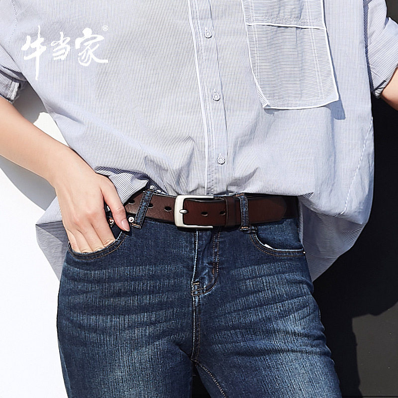 牛当家女士腰带真皮牛皮针扣欧美皮带牛仔裤百搭宽款时尚休闲皮带