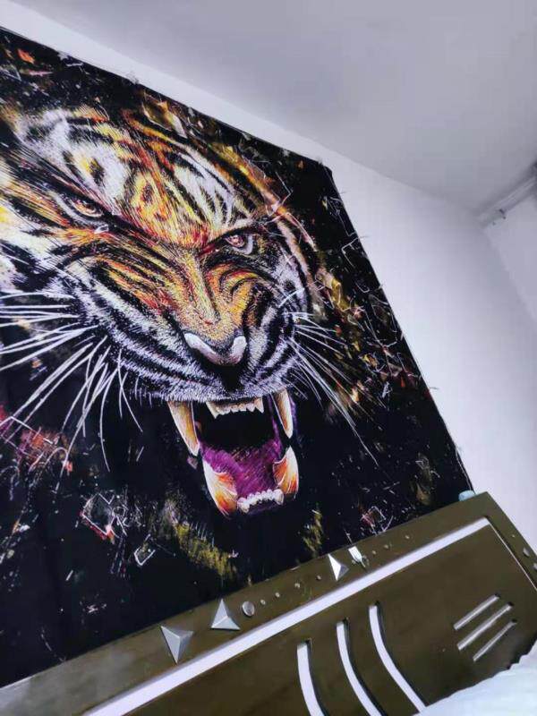 定製紋身工作室裝飾壁紙3d霸氣老虎頭圖案刺青館紋繡店壁畫