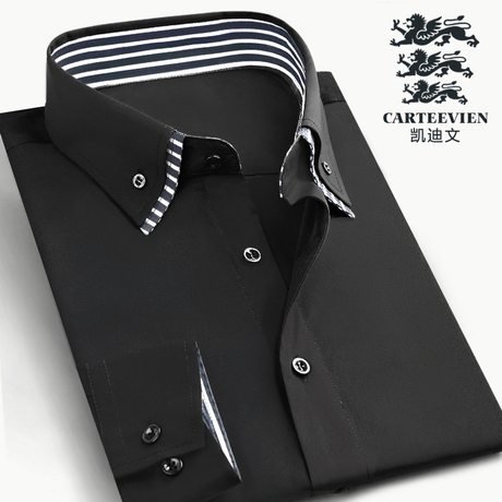 黑白色长袖衬衣