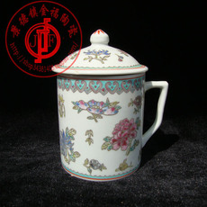 Чайная чашка 景德镇文革瓷器/厂货陶瓷/粉彩手绘白地扎花茶杯/盖杯/办公杯
