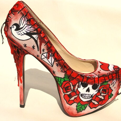 美国代购㊣exactly 手作血腥搞怪款!恐怖僵尸绘画高防水台高跟鞋