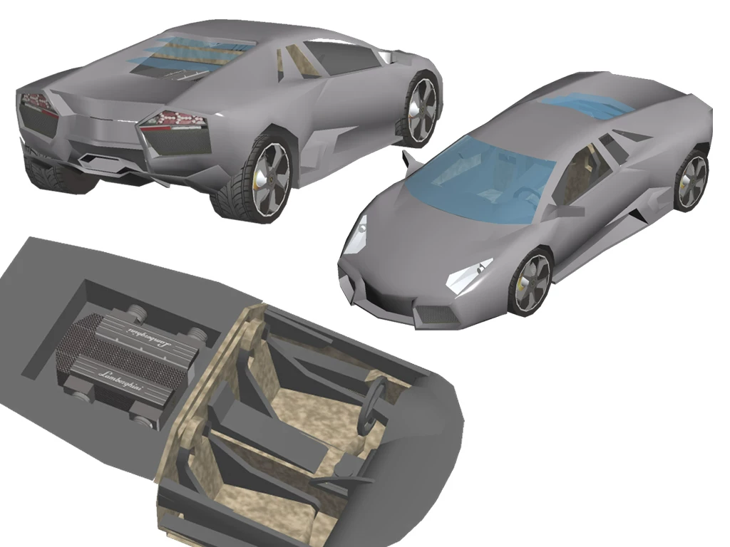 Внутренняя версия бумажной модели Lamborghini Reventon в 3D