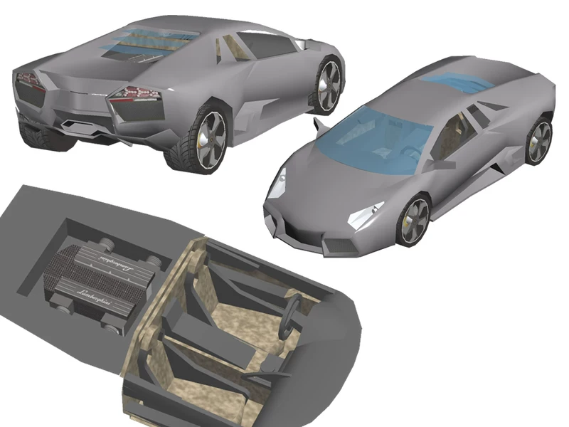 Внутренняя версия бумажной модели Lamborghini Reventon в 3D