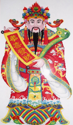 [手工制作！财神像！十字绣成品]
